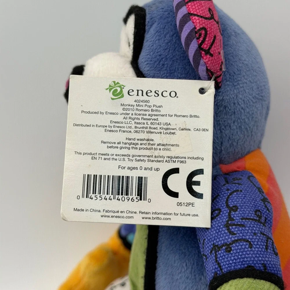 Enesco Matisse the Monkey Romero Britto Pop Plush Colorful 9